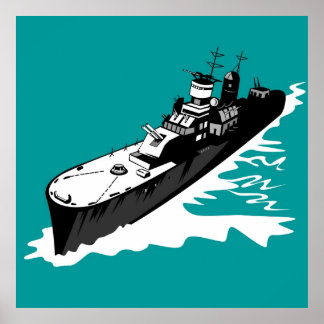 navy naval warship battleship with big guns poster
