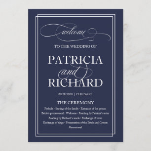 Navy Navy Blue Elegant Wedding Ceremony Program