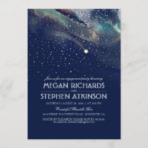 Navy Night Gold Shooting Star Engagement Party Invitation