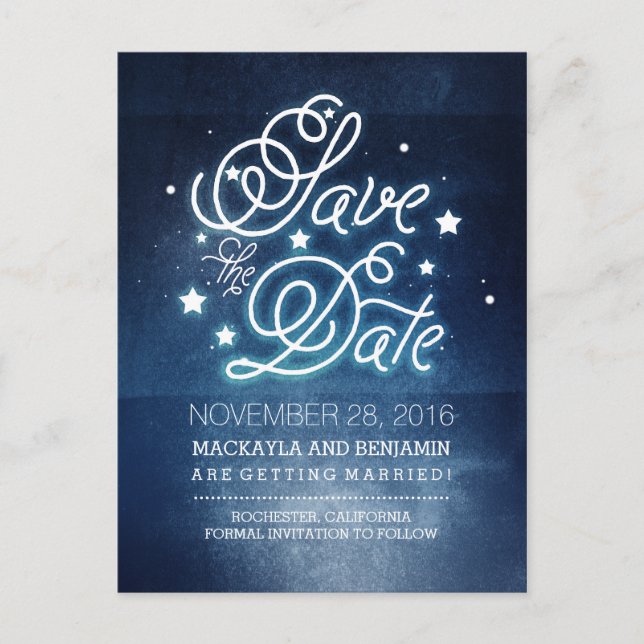 Navy Night Stars Rustic Save the Date Announcement Postcard (Front)