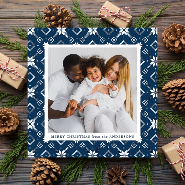 Navy Nordic Snowflake Pattern Photo Holiday Card (Creator Uploaded)