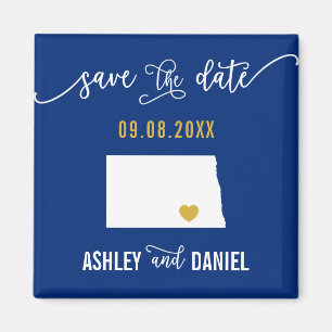 Navy North Dakota Wedding Save the Date Map Magnet