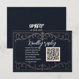 Navy Nuptial QR Code Wedding RSVP Card