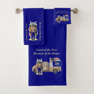 Navy Nutcracker with Little Military Truck Bath Towel Set