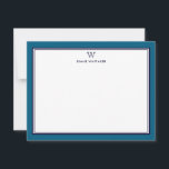 NAVY & OCEAN BLUE Classic Monogram Double Frame Card<br><div class="desc">Get a professional look with our formal and elegant personalized stationery flat cards feature your monogram and your name beneath in Sans Serif font coupled with elegant open face font framed by a chic navy double border over a modern powder ocean blue color. The monogram initials and name can easily...</div>