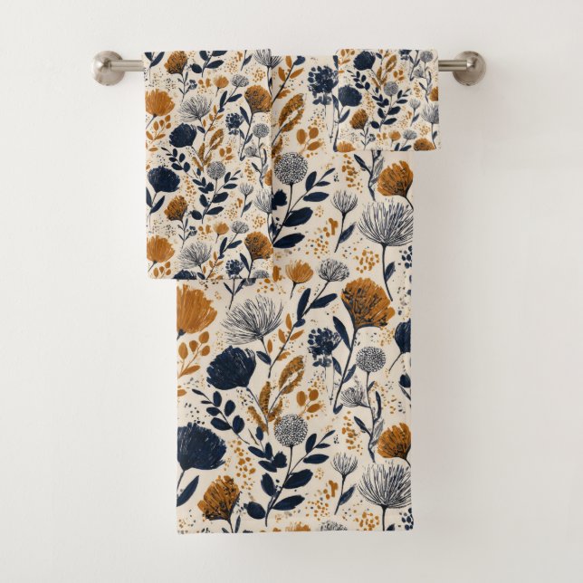 Navy & Ochre Botanical Towel (Insitu)