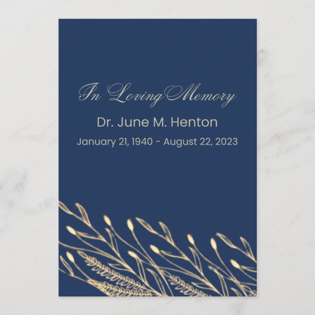 Navy Olive Leaf 2 Funeral Memorial Program (Front)
