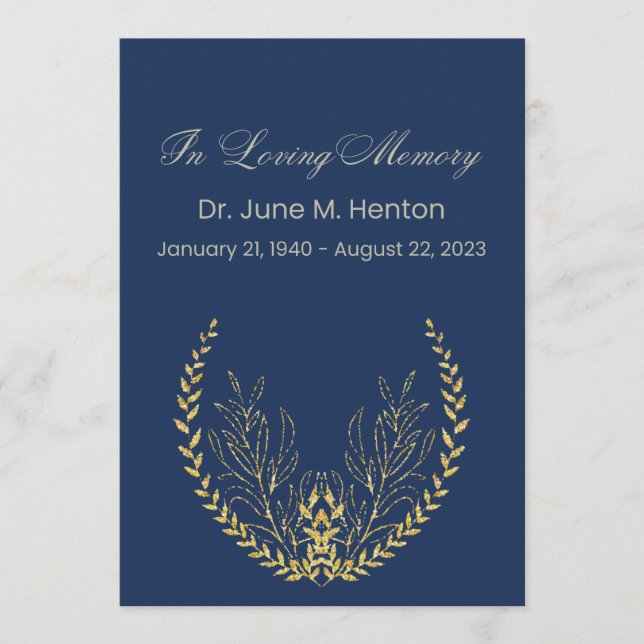 Navy Olive Leaf 3 Funeral Memorial Program (Front)