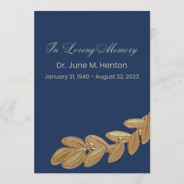 Navy Olive Leaf Funeral Memorial Program (Front)