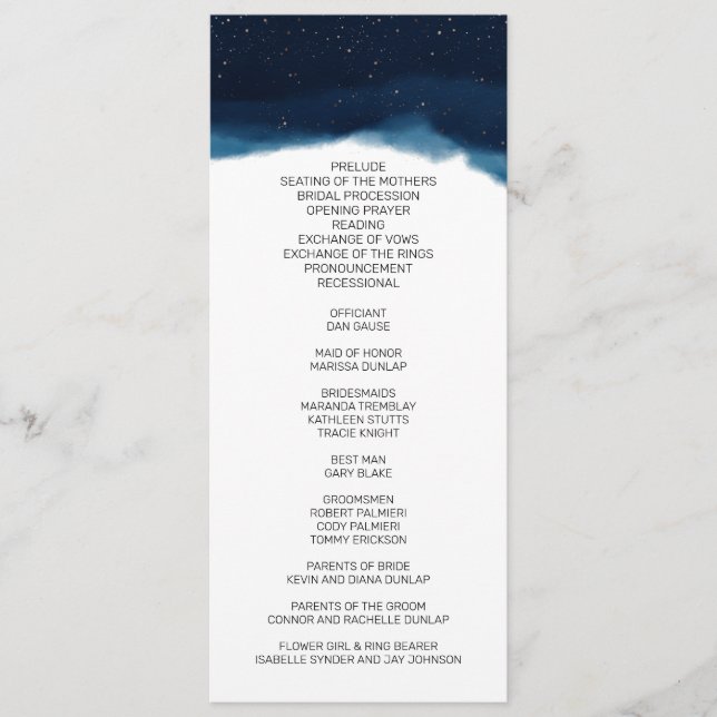 Navy Ombre Sky with Bronze Stars Wedding Program (Front)