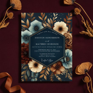 Navy Opulent Bloom Wedding Invitation
