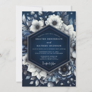 Navy Opulent Floral Romance Wedding Invitation