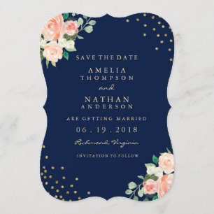 Navy Or Floral Confetti Mariage Save The Date