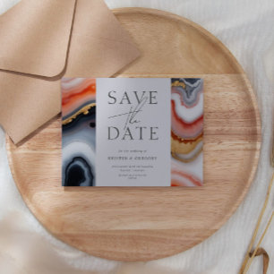 Navy Orange Agate Save the Date Invitation