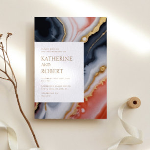 Navy Orange Agate Wedding Invitation