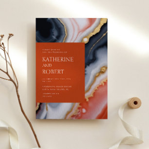 Navy Orange Agate Wedding Invitation
