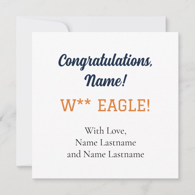 NAVY, ORANGE Auburn, Alabama Carte Cadeau Personna (Devant)