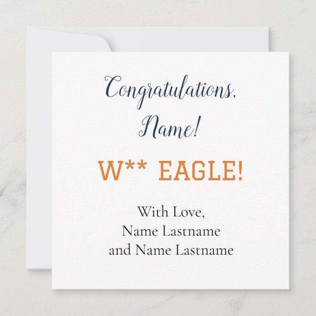 NAVY, ORANGE Auburn,Alabama Personalized Gift Card (Front)
