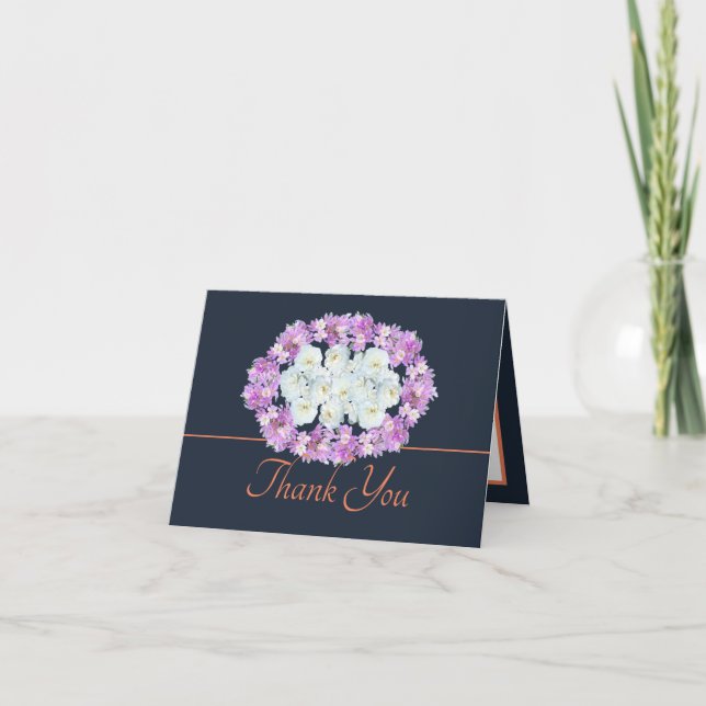 Navy Orange Chic Roses Crocuses Wreath Thank You Card (Front)