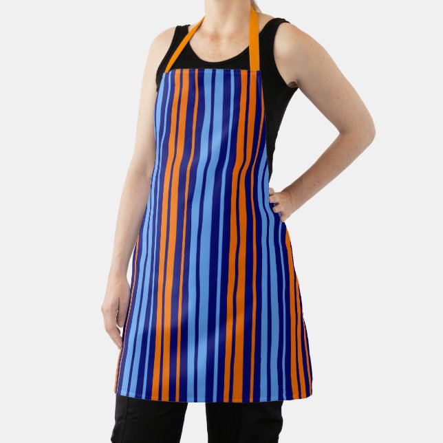 Navy Orange Cyan Vertical Stripes Design   Apron (Insitu)