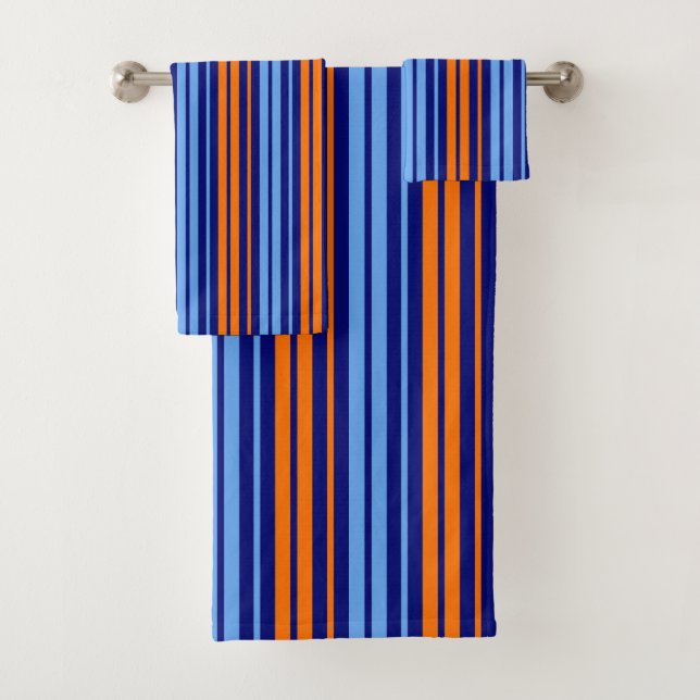 Navy Orange Cyan Vertical Stripes Design   Bath Towel Set (Insitu)