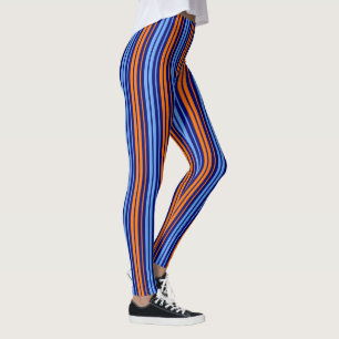 Navy Orange Cyan Vertical Stripes Design Leggings