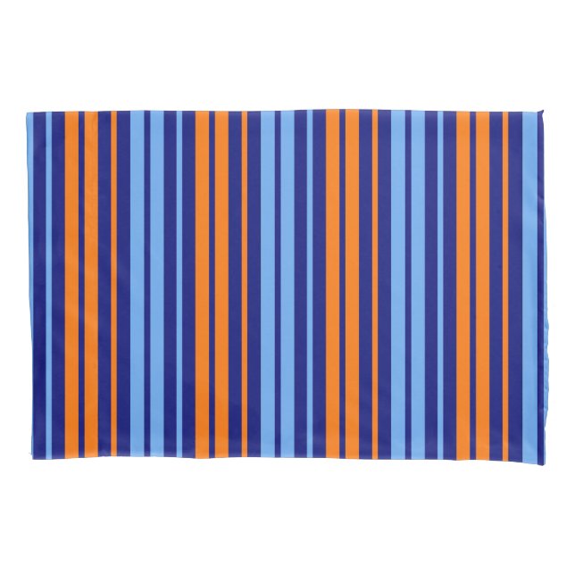 Navy Orange Cyan Vertical Stripes Design   Pillowcase (Front)