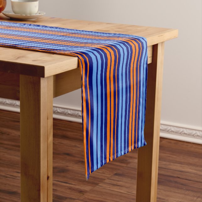 Navy Orange Cyan Vertical Stripes Design   Short Table Runner (In Situ)