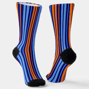 Navy Orange Cyan Vertical Stripes Design Socks