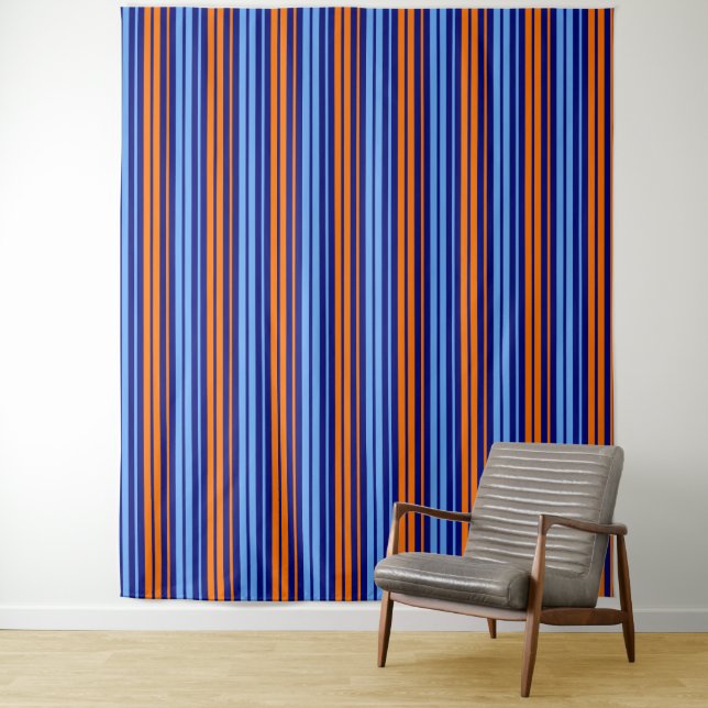 Navy Orange Cyan Vertical Stripes Design   Tapestry (In Situ)