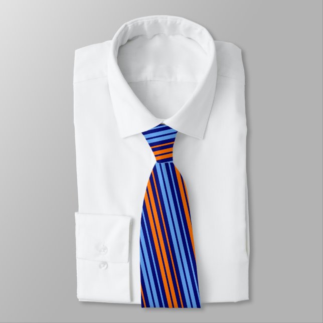 Navy Orange Cyan Vertical Stripes Design   Tie (Tied)
