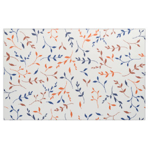 Navy Orange Ditsy Botanical Leaf Pattern Fabric