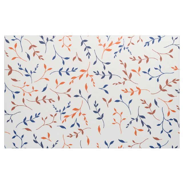 Navy Orange Ditsy Botanical Leaf Pattern Fabric (Yard)