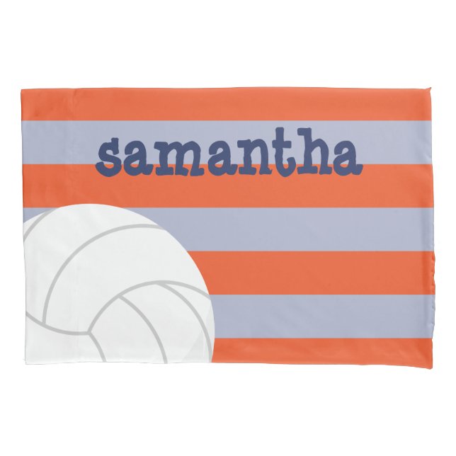 Navy & Orange Giant Volleyball Striped Pillow Case (Front)