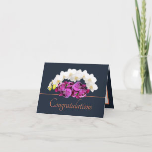 Navy Orange Orchid/Peony Bouquet Congratulations Card