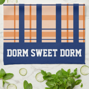 Navy Orange Plaid College Team Cool Dorm School Kitchen Towel