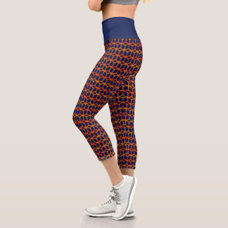 Navy & Orange Trippy Cubes Pattern Geometric Cool Capri Leggings