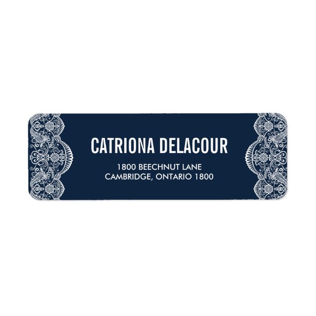 Navy Ornate Moroccan Lace Return Address Label (Front)