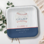 Navy Our Little Champ Baseball Any Age Birthday Paper Plate<br><div class="desc">For any further customisation or any other matching items,  please feel free to contact me at yellowfebstudio@gmail.com</div>