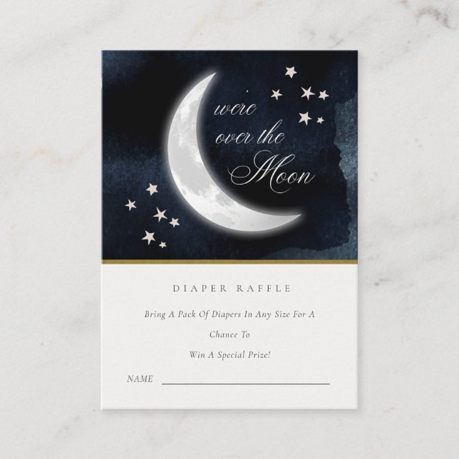 Navy Over the Moon Diaper Raffle Mum Baby Shower Enclosure Card (Front)