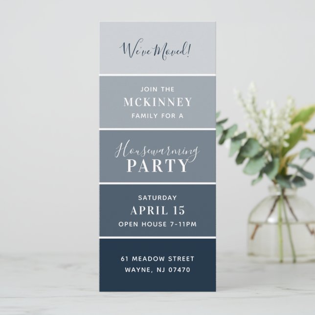 Navy Paint Swatch Card Housewarming Party Invite (Standing Front)