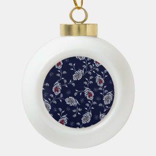 Navy Paisley: Elegant Pattern Design. Ceramic Ball Christmas Ornament