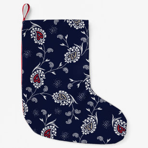 Navy Paisley: Elegant Pattern Design. Small Christmas Stocking
