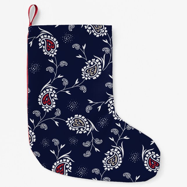 Navy Paisley: Elegant Pattern Design. Small Christmas Stocking (Front)