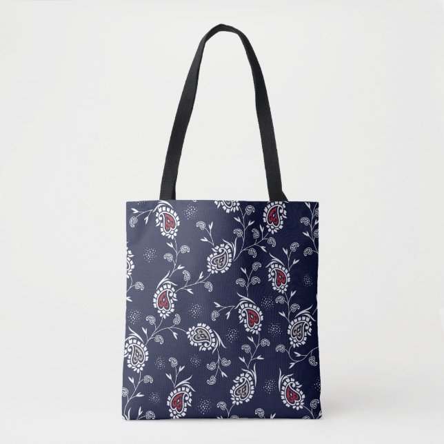 Navy Paisley: Elegant Pattern Design. Tote Bag (Front)