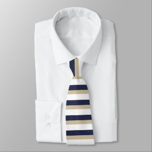 Navy Pale Gold and White Horizontally-Striped Tie