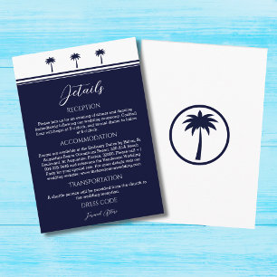 Navy Palm Tree Coastal Wedding Details Enclosure Card