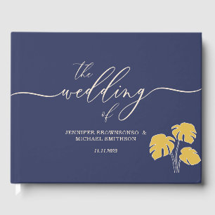 Navy Palm Tropical Floral Wedding Guest Book