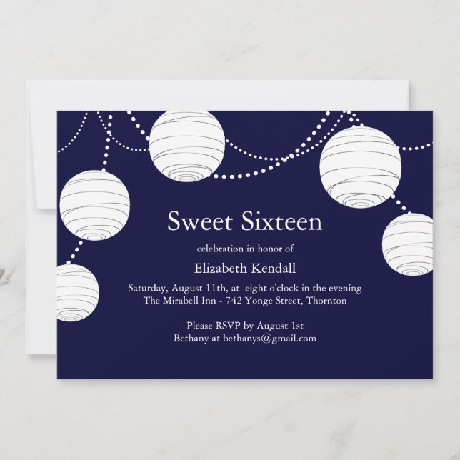 Navy Party Lantern Sweet 16 Invitation (Front)