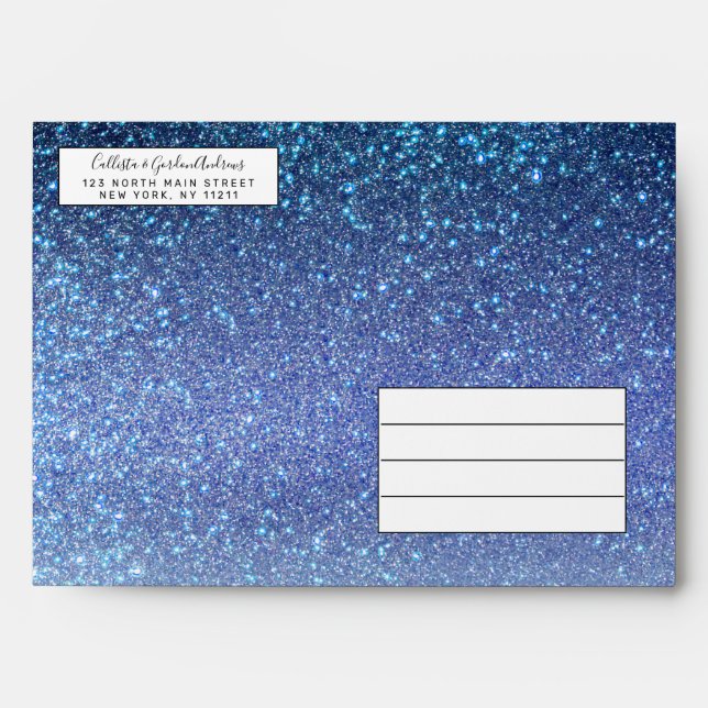 Navy Pastel Blue Triple Glitter Ombre Gradient Envelope (Front)